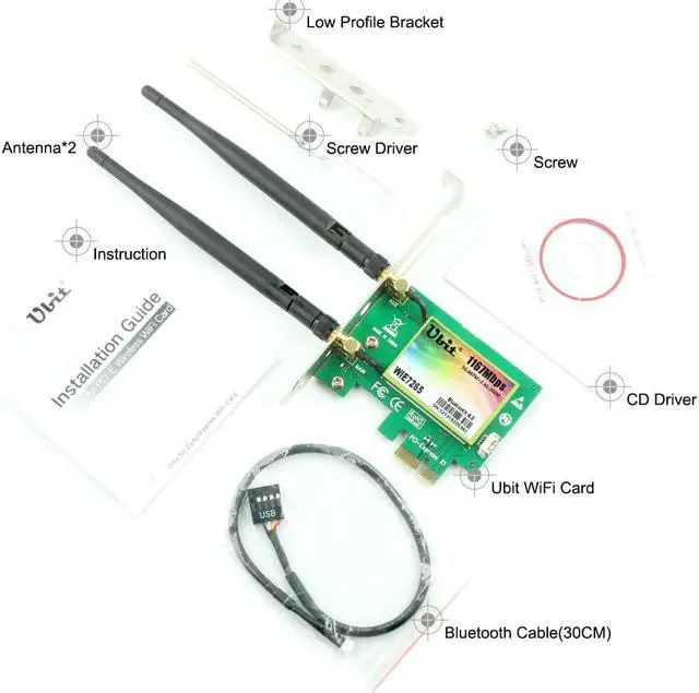 Alt view image 7 of 7 - Ubit AC 1200Mbps Bluetooth WiFi Card,Wireless WiFi PCIe Network Adapter Card 5GHz/2.4GHz Dual Band PCI Express Network Card with Bluetooth 4.2 and 2×Antenna for Desktop/PC Gaming(WIE7265)