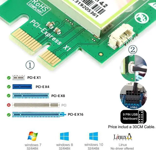 Alt view image 6 of 7 - Ubit AC 1200Mbps Bluetooth WiFi Card,Wireless WiFi PCIe Network Adapter Card 5GHz/2.4GHz Dual Band PCI Express Network Card with Bluetooth 4.2 and 2×Antenna for Desktop/PC Gaming(WIE7265)