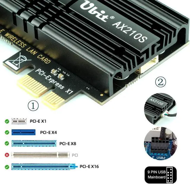 Alt view image 6 of 7 - Ubit WiFi 6E Supports 6GHz 7th Generation PCIe WiFi Card, Up to 2400Mbps, Bluetooth 5.3, 802.11AX Dual Band Wireless Adapter with MU-MIMO,OFDMA,Ultra-Low Latency, Supports Windows 10 (64bit) only