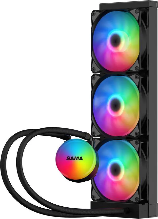 Alt view image 3 of 7 - SAMA SI360 Liquid CPU Cooler 360mm Addressable RGB Pump PWM & FDB Fans AIO Water Cooler