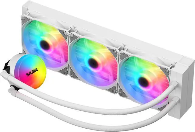 Alt view image 2 of 7 - SAMA SI360 Liquid CPU Cooler 360mm Addressable RGB Pump PWM & FDB Fans AIO Water Cooler