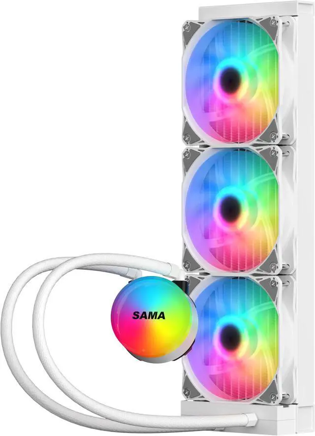 Alt view image 3 of 7 - SAMA SI360 Liquid CPU Cooler 360mm Addressable RGB Pump PWM & FDB Fans AIO Water Cooler