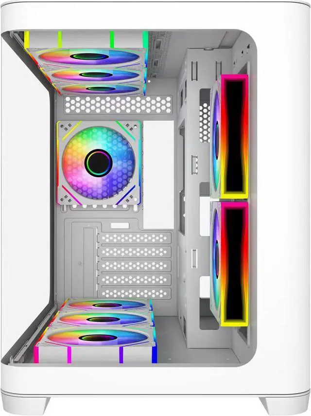 Alt view image 3 of 7 - SAMA 2851 MATX Mid-Tower PC Gaming Case, High-Airflow, Sturdy Curved Tempered Glass Front, 3 ARGB PWM Fan Pre-installed with Fan Hub, White