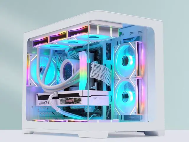 Alt view image 7 of 7 - SAMA 2851 MATX Mid-Tower PC Gaming Case, High-Airflow, Sturdy Curved Tempered Glass Front, 3 ARGB PWM Fan Pre-installed with Fan Hub, White