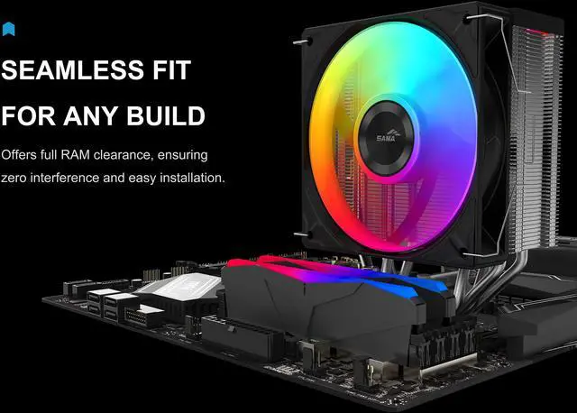 Alt view image 3 of 7 - SAMA A40L ARGB CPU Cooler, Single Tower Air Cooler with 120mm ARGB Fan, 240W TDP, 4 Direct-Touch Heat Pipes, Intel LGA 1700/1851 & AMD AM5 Compatible  Silver