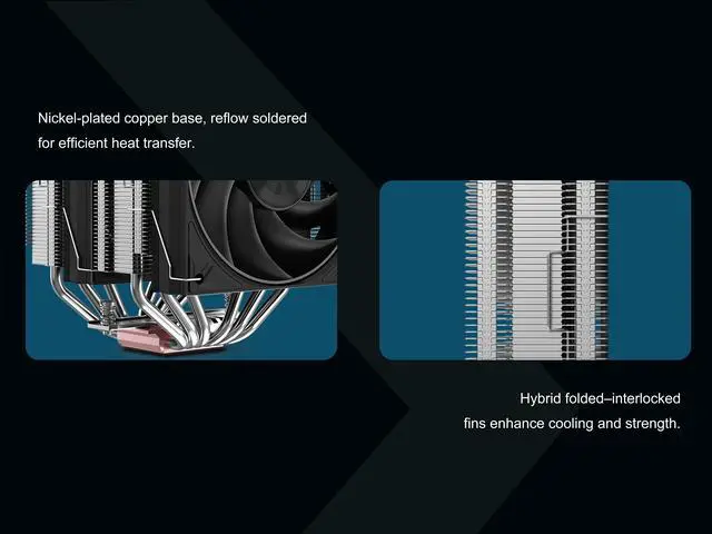Alt view image 7 of 7 - SAMA A60E CPU Air Cooler- Dual Tower, 2×120mm PWM Fans with Guide Ring, 6 Direct-Touch Heat Pipes, Micro-Convex Copper Base, 265W TDP, Intel LGA1700/1200/115X/1851 & AMD AM4/AM5, Silver, Low Noise