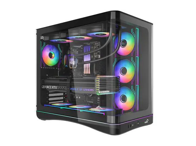 Main image of SAMA V62 Mid-Tower PC Case, 7x120mm Pre-Installed ARGB PWM Fans, 4mm Tempered Glass, USB 3.1 Type-C & USB 3.0 Ports, 7 Slots, Support ATX/MATX/ITX, Back-Connect Ready, Black