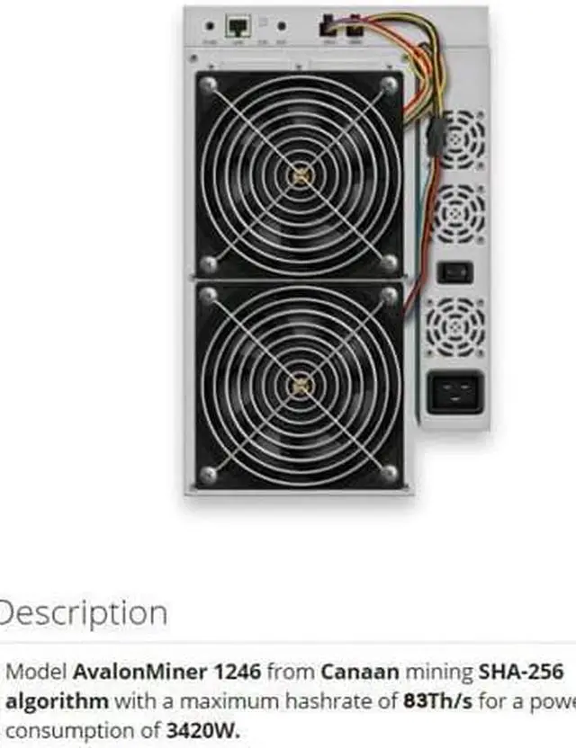 Alt view image 2 of 7 - New AvalonMiner 1246 83TH/s Bitcoin Miner Asic Miner Crypto SHA-256 Mining Machine With Original Power Supply
