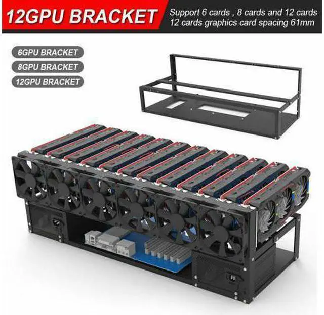 Alt view image 3 of 6 - 6 8 12 GPU Open Air Mining Frame Rig Miner Case Computer Equipment Rack Ethereum