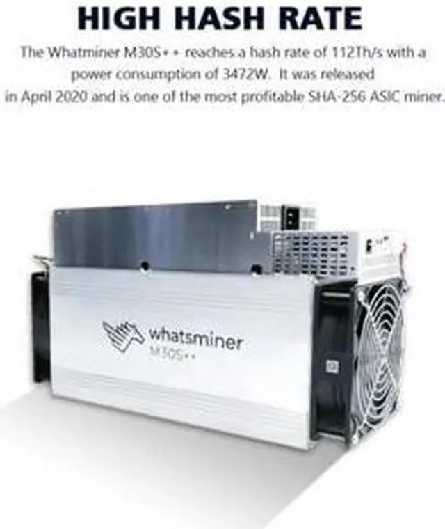 Alt view image 7 of 7 - Btc Miner Whatsminer M30s++ Miner 112t 3472W Power Supply Included