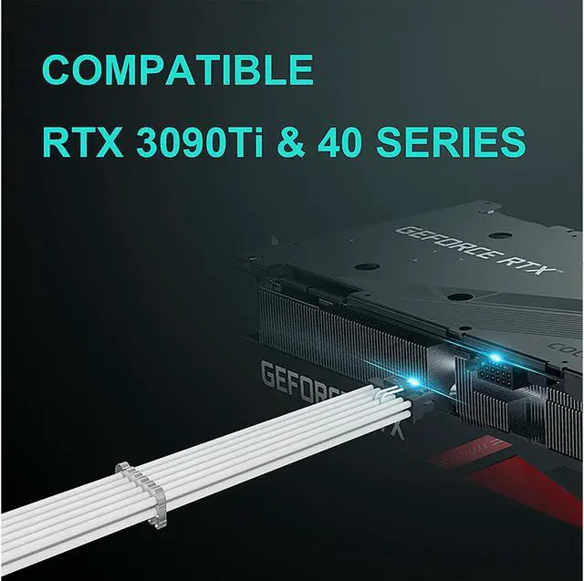 Alt view image 4 of 7 - SAMA PCI-E 5.0 GPU PSU Cable 12+4pin to 3×8PIN 12VHPWR Sleeved Extension Cable Plug Connector 340mm 16AWG Power Supply Cable for RTX 3090Ti 4070 4080 White