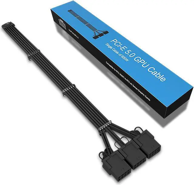 Alt view image 6 of 7 - SAMA GPU Power Sleeved Cable Extension, 16pin(12+4) 12VHPWR PCIe 5.0 Connector Male to 3X PCIE 8 PIN for RTX 4070Ti/4080/3090Ti, with Pre-Installed Cable Combs-16AWG, Black
