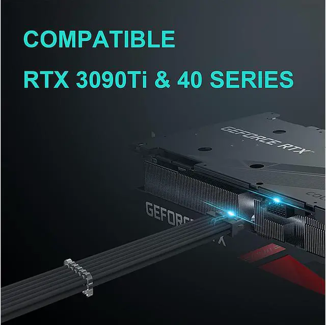 Alt view image 3 of 7 - SAMA GPU Power Sleeved Cable Extension, 16pin(12+4) 12VHPWR PCIe 5.0 Connector Male to 3X PCIE 8 PIN for RTX 4070Ti/4080/3090Ti, with Pre-Installed Cable Combs-16AWG, Black