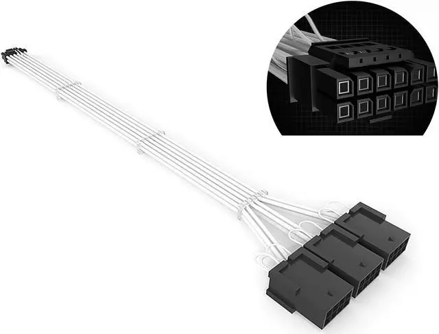 Main image of SAMA PCI-E 5.0 GPU PSU Cable 12+4pin to 3×8PIN 12VHPWR Sleeved Extension Cable Plug Connector 340mm 16AWG Power Supply Cable for RTX 3090Ti 4070 4080 White
