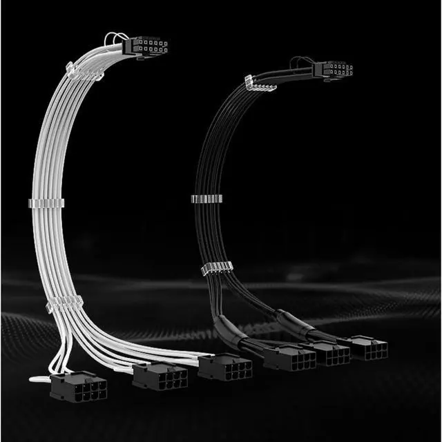 Alt view image 5 of 7 - SAMA PCI-E 5.0 GPU PSU Cable 12+4pin to 3×8PIN 12VHPWR Sleeved Extension Cable Plug Connector 340mm 16AWG Power Supply Cable for RTX 3090Ti 4070 4080 White