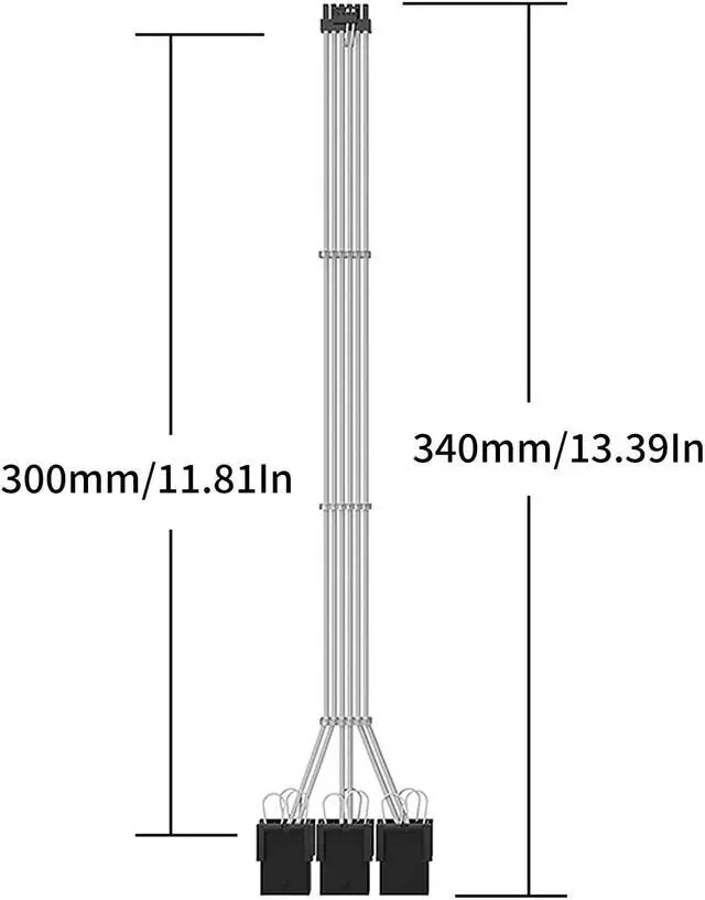 Alt view image 7 of 7 - SAMA PCI-E 5.0 GPU PSU Cable 12+4pin to 3×8PIN 12VHPWR Sleeved Extension Cable Plug Connector 340mm 16AWG Power Supply Cable for RTX 3090Ti 4070 4080 White