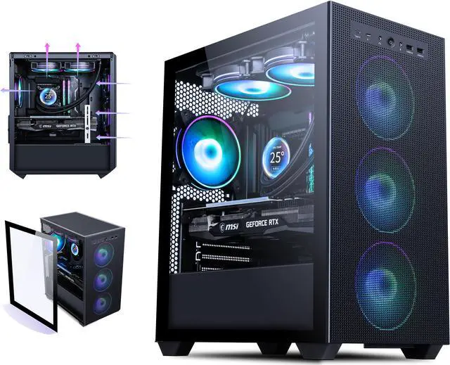 Alt view image 3 of 7 - SAMA 2251 Tempered Glass Micro ATX Mid Tower Gaming Computer Case ,Type C USB3.0x2 Support Back Plug PC Gaming Case,4 × 120mm ARGB Fans