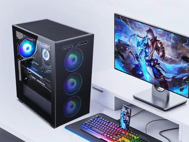 Alt view image 2 of 7 - SAMA 2251 Tempered Glass Micro ATX Mid Tower Gaming Computer Case ,Type C USB3.0x2 Support Back Plug PC Gaming Case,4 × 120mm ARGB Fans