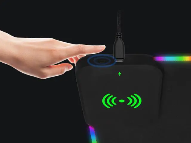 Alt view image 6 of 7 - SAMA Wireless Charging RGB Mouse Pad Gaming LED Mouse Mat 800x300x4MM 14 Light Modes Non-Slip Rubber Base Computer Keyboard Mat for iPhone Samsung and Qi-enabled Devices