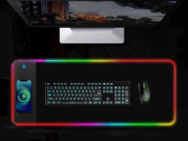 Alt view image 2 of 7 - SAMA Wireless Charging RGB Mouse Pad Gaming LED Mouse Mat 800x300x4MM 14 Light Modes Non-Slip Rubber Base Computer Keyboard Mat for iPhone Samsung and Qi-enabled Devices