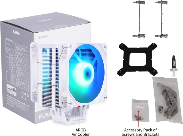 SAMA KA600DW RGB CPU Air Cooler 120mm 12V 6 Heat Pipe Dual Platform PWM ...