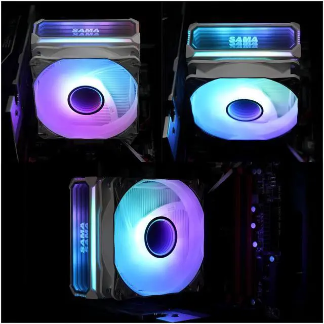 Alt view image 2 of 7 - SAMA CPU Air Cooler 4 Heat Copper Pipe 120mm Cooling Fan Addressable RGB Aluminum PC CPU Heatsink for Intel 775/115X/1700/1200/1366 AMD FM2+/FM2/FM1/AM4/AM3/M2+/AM2/AM5 Black