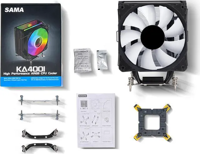 Alt view image 7 of 7 - SAMA CPU Air Cooler 4 Heat Copper Pipe 120mm Cooling Fan Addressable RGB Aluminum PC CPU Heatsink for Intel 775/115X/1700/1200/1366 AMD FM2+/FM2/FM1/AM4/AM3/M2+/AM2/AM5 Black