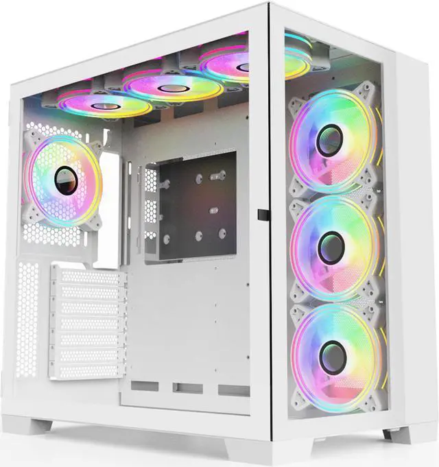 Alt view image 3 of 7 - SAMA A711 Dual Tempered Glass Panel Airflow Full Tower ATX Computer Case,Type C USB3.0*2  Gaming Case,Pre-Installed 4 x ARGB Uni Fans with Fan Hub & RF Remote,360mm AIO Support at Top