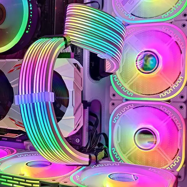 Alt view image 6 of 7 - SAMA 2*8PIN Addressable RGB Power Extension Cable Double Side Lighting Mode for CPU PCIE ATX/Matx Case PC Computer White