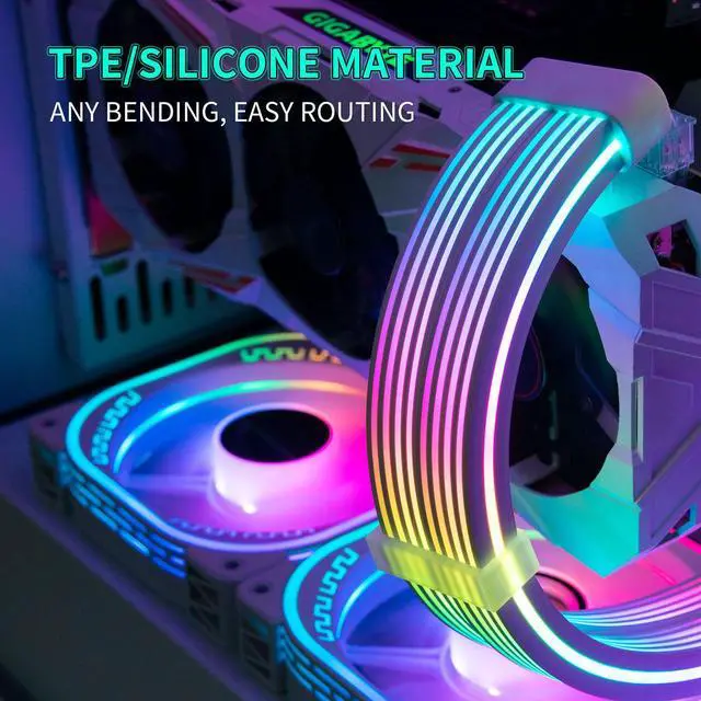 Alt view image 3 of 7 - SAMA 2*8PIN Addressable RGB Power Extension Cable Double Side Lighting Mode for CPU PCIE ATX/Matx Case PC Computer White