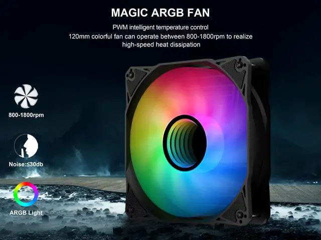 Alt view image 5 of 7 - SAMA PS240 Black AIO Liquid Cooler 240mm ARGB CPU Radiator with Infinity Mirror PWM Fans ARGB Effects Tube Water Cooler