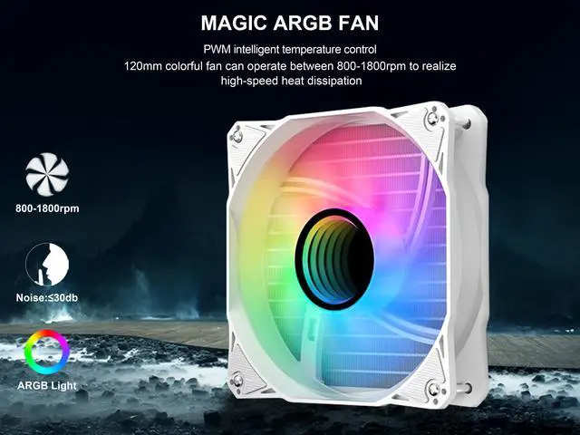Alt view image 4 of 7 - SAMA PS360 White AIO Liquid Cooler 360mm ARGB CPU Radiator with Infinity Mirror PWM Fans ARGB Effects Tube Water Cooler