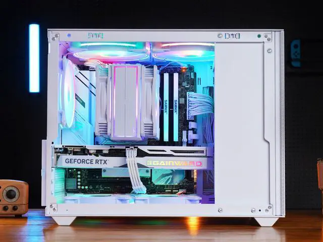 Alt view image 5 of 7 - SAMA IM01 Pro  Steel /Tempered Glass Micro ATX Tower Computer Case Back plug motherboard support PC Case White
