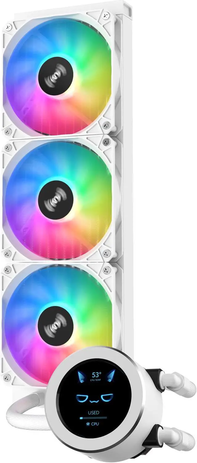 Alt view image 4 of 7 - SAMA SM360 White liquid Cooler 360mm ARGB AIO Radiator LCD Video Temperature Display Screen  CPU Cooler with PWM Silent Fans