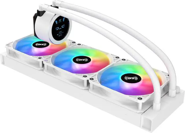Alt view image 3 of 7 - SAMA SM360 White liquid Cooler 360mm ARGB AIO Radiator LCD Video Temperature Display Screen  CPU Cooler with PWM Silent Fans
