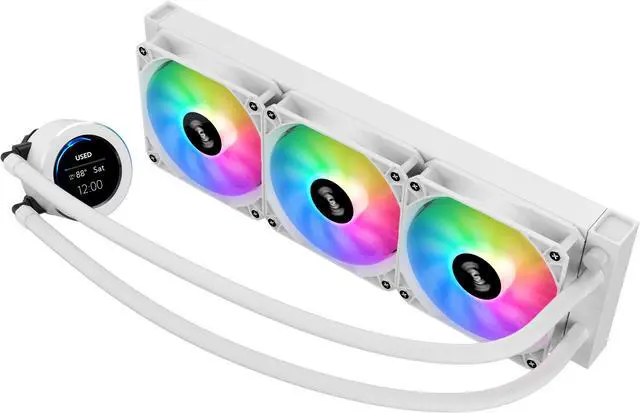 Alt view image 2 of 7 - SAMA SM360 White liquid Cooler 360mm ARGB AIO Radiator LCD Video Temperature Display Screen  CPU Cooler with PWM Silent Fans