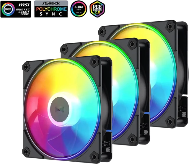 SAMA 3 IN 1 ARGB PC Case Fans Uni Fan Kit Easy Link 3x120mm Fan 12V 5V ...