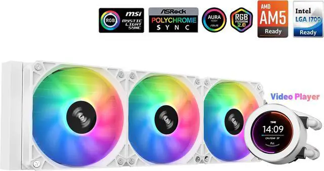 Main image of SAMA SM360 White liquid Cooler 360mm ARGB AIO Radiator LCD Video Temperature Display Screen  CPU Cooler with PWM Silent Fans