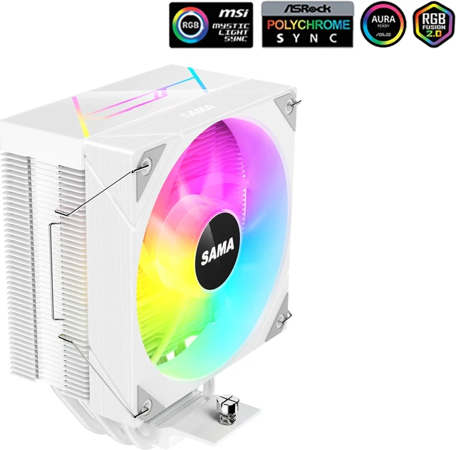 SAMA L4P120 ARGB CPU Air Cooler White 120mm Cooling Fan Addressable RGB ...