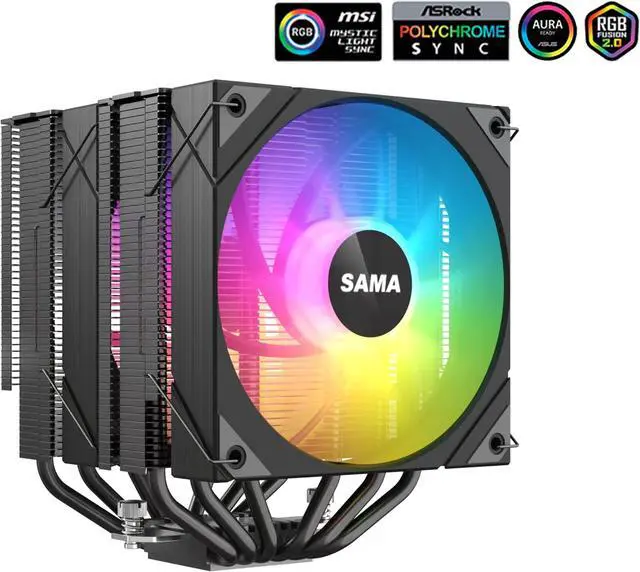 Main image of SAMA 6PDW ARGB Black CPU Air Cooler 120mm Cooling Fan Addressable RGB Aluminum PC CPU Heatsink for Intel 775/115X/1700/1200/1366 AMD FM2+/FM2/FM1/AM4/AM3/M2+/AM2/AM5