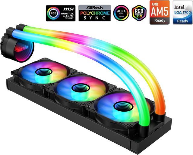 SAMA PS360 Black AIO Liquid Cooler 360mm ARGB CPU Radiator with Infinity  Mirror PWM Fans ARGB Effects Tube Water Cooler