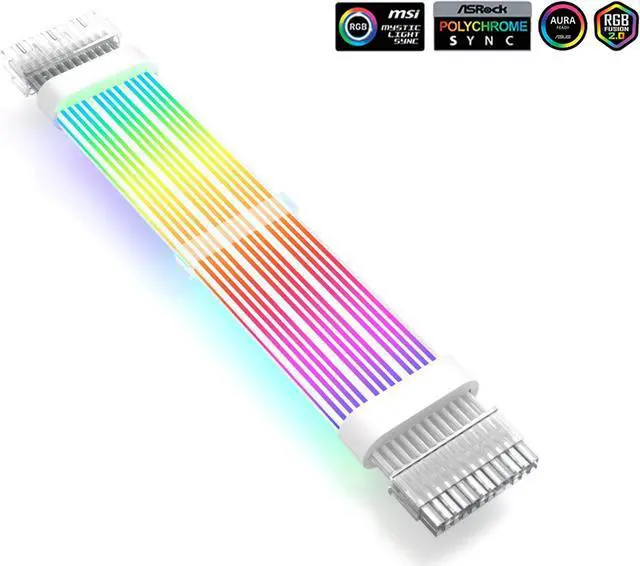 Main image of SAMA 24 Pin Addressable RGB Computer Power Extension Cable PSU White, Double Side Lighting Mode For Motherborad