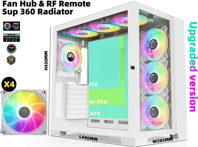 Main image of SAMA A711 Dual Tempered Glass Panel Airflow Full Tower ATX Computer Case,Type C USB3.0*2  Gaming Case,Pre-Installed 4 x ARGB Uni Fans with Fan Hub & RF Remote,360mm AIO Support at Top