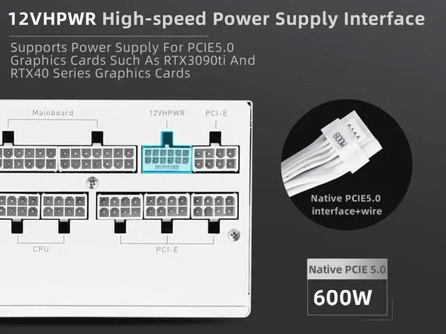 Alt view image 4 of 7 - SAMA XP 1200w ATX Power Supply PSU For Gaming Computer PC Power Supply Unit 1200 Watt White - 80 Plus Platinum - ATX 3.0 & PCIe 5.0 Compliant - Fully Modular - Low Noise Intelligent ECO Silent Fan
