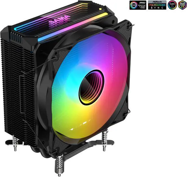 Main image of SAMA CPU Air Cooler 4 Heat Copper Pipe 120mm Cooling Fan Addressable RGB Aluminum PC CPU Heatsink for Intel 775/115X/1700/1200/1366 AMD FM2+/FM2/FM1/AM4/AM3/M2+/AM2/AM5 Black