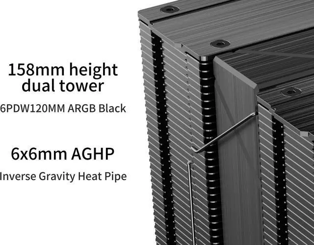 Alt view image 6 of 6 - SAMA 6PDW ARGB Black CPU Air Cooler 120mm Cooling Fan Addressable RGB Aluminum PC CPU Heatsink for Intel 775/115X/1700/1200/1366 AMD FM2+/FM2/FM1/AM4/AM3/M2+/AM2/AM5
