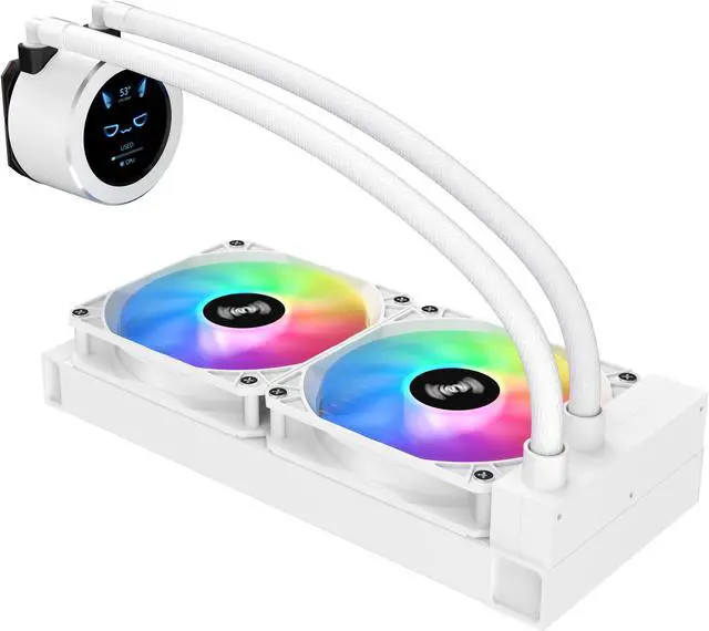 Alt view image 6 of 7 - SAMA SM240 White liquid Cooler 240mm White with ARGB AIO Radiator LCD Video Temperature Display Screen, PC CPU Cooler with PWM Silent Fans