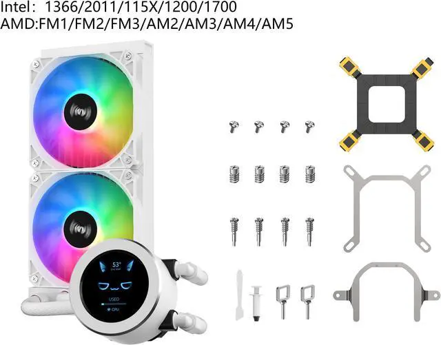 Alt view image 4 of 7 - SAMA SM240 White liquid Cooler 240mm White with ARGB AIO Radiator LCD Video Temperature Display Screen, PC CPU Cooler with PWM Silent Fans