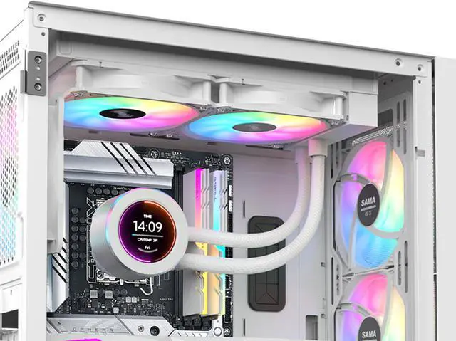 Alt view image 2 of 7 - SAMA SM240 White liquid Cooler 240mm White with ARGB AIO Radiator LCD Video Temperature Display Screen, PC CPU Cooler with PWM Silent Fans