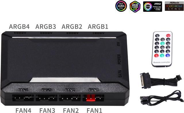 Main image of SAMA 5V 3 Pin ARGB Fan HUB,Pwm Fan Temperature Controller Integrator, Remote Control Computer RGB Light Adapter , 4 * 4 Pin Fan Speed Controller Ports , 4 * 5v 3pin A-RGB Ports (Black)